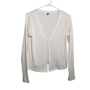 Old Navy Cardigan Women's Large Cream Ribbed Single Button Sweater Cottage